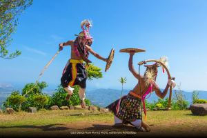 A photo of two men dancing the Caci