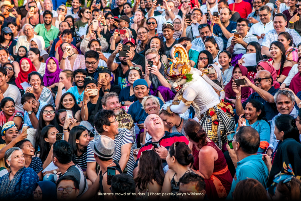 crowd of tourists in Bali