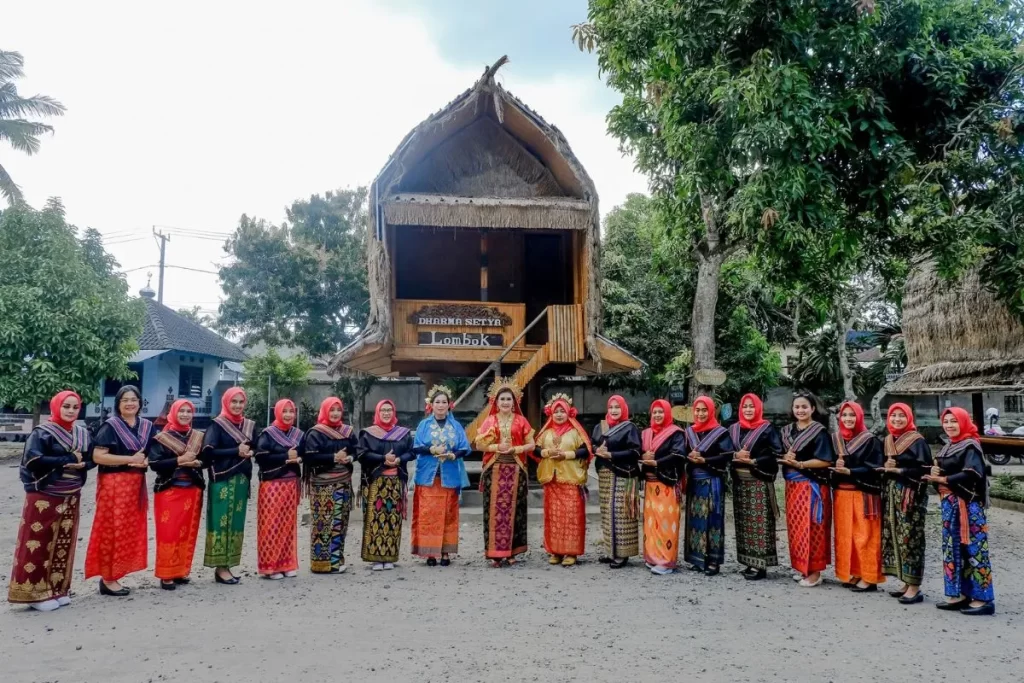 local community in lombok wearing traditional weaving textile