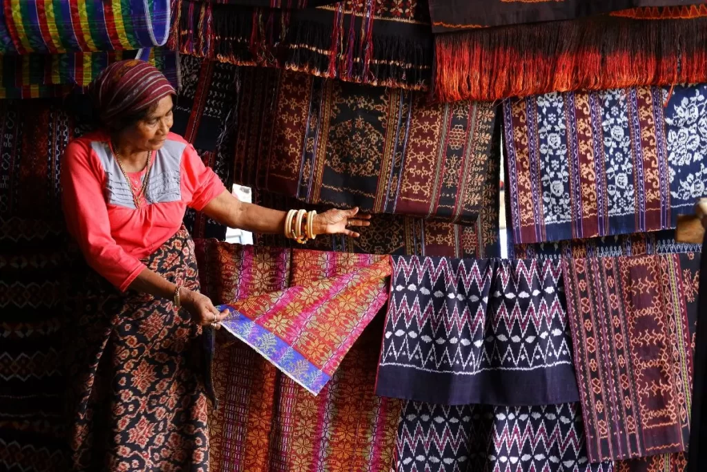 traditional weaving textile in maumere, flores, east nusa tenggara