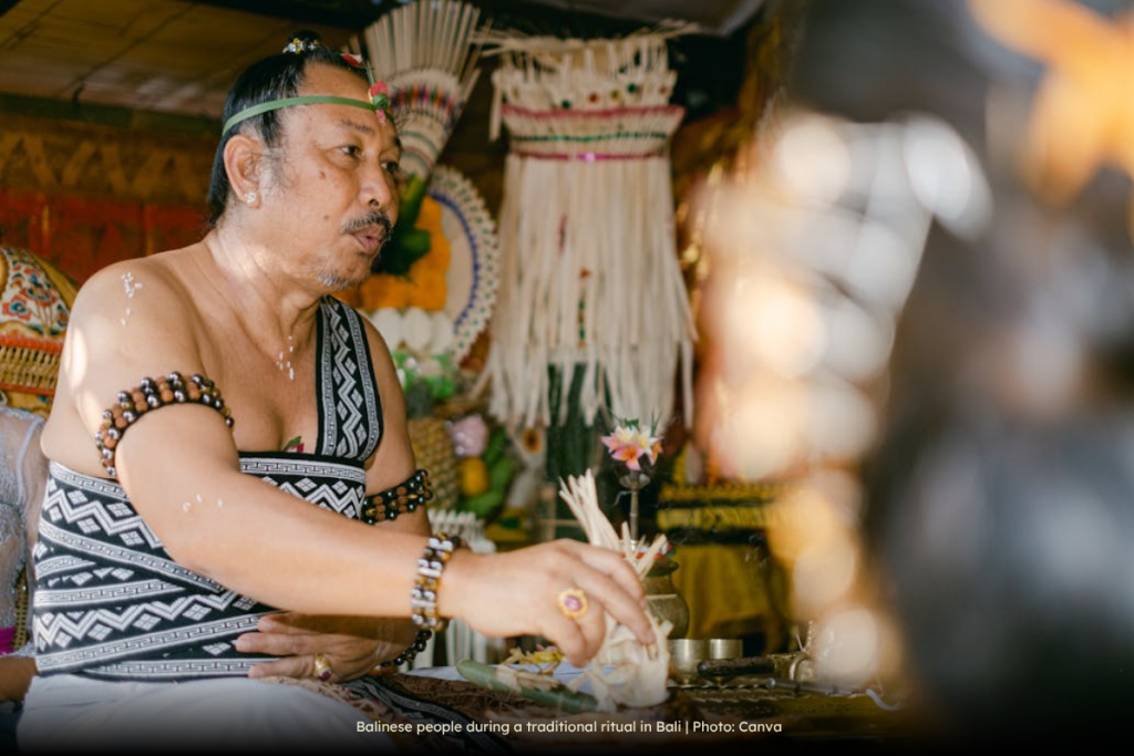 Balinese people during a traditional ritual in Bali