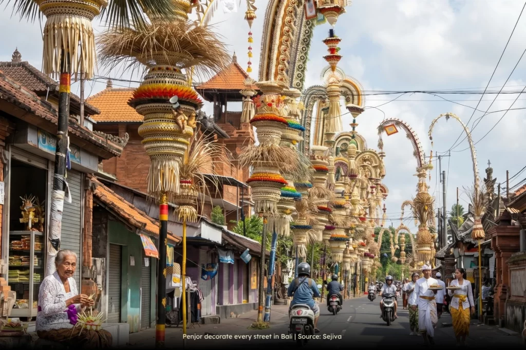 Penjor decorate every street in Bali